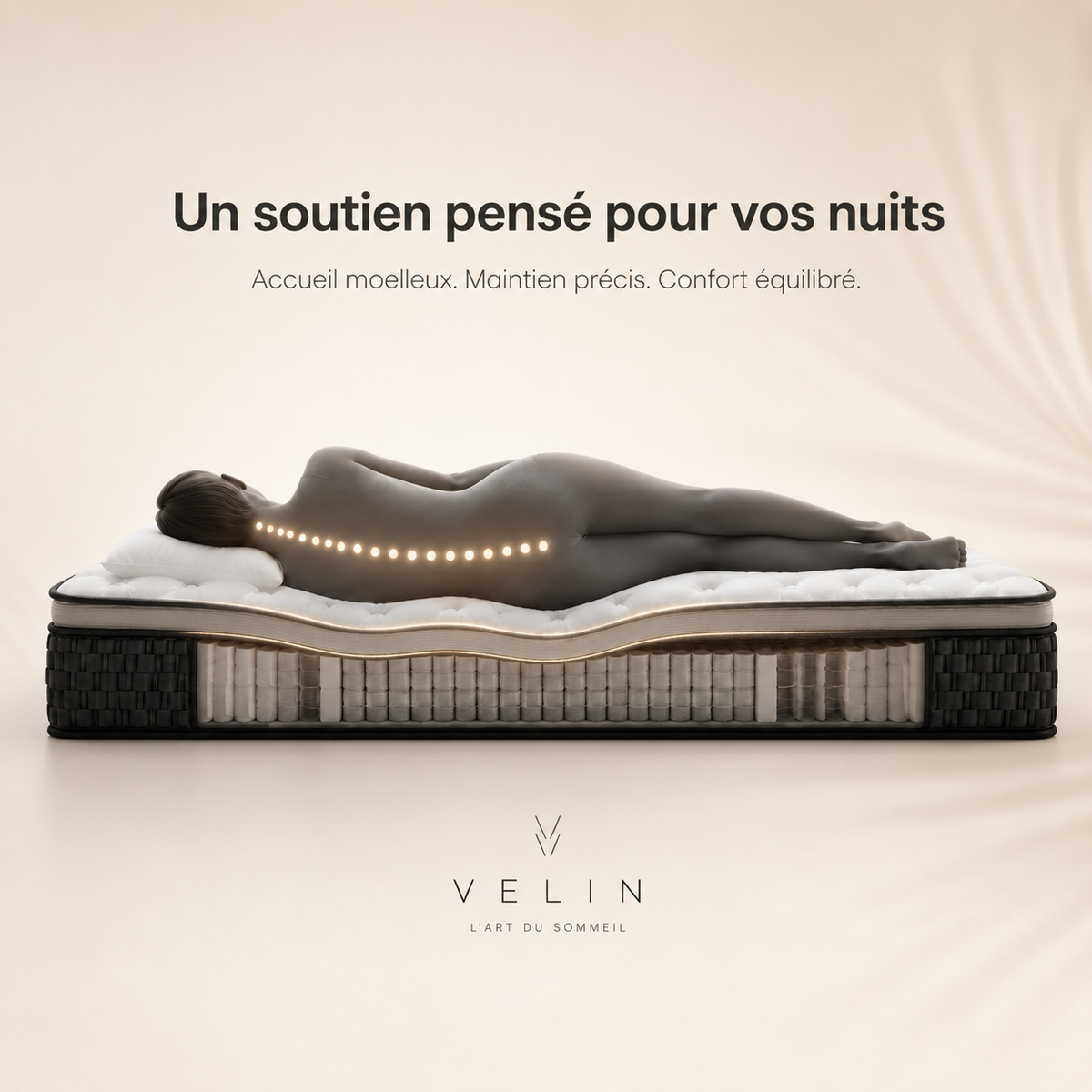 Matelas Signature Suprême VELIN – détail du coutil et des finitions